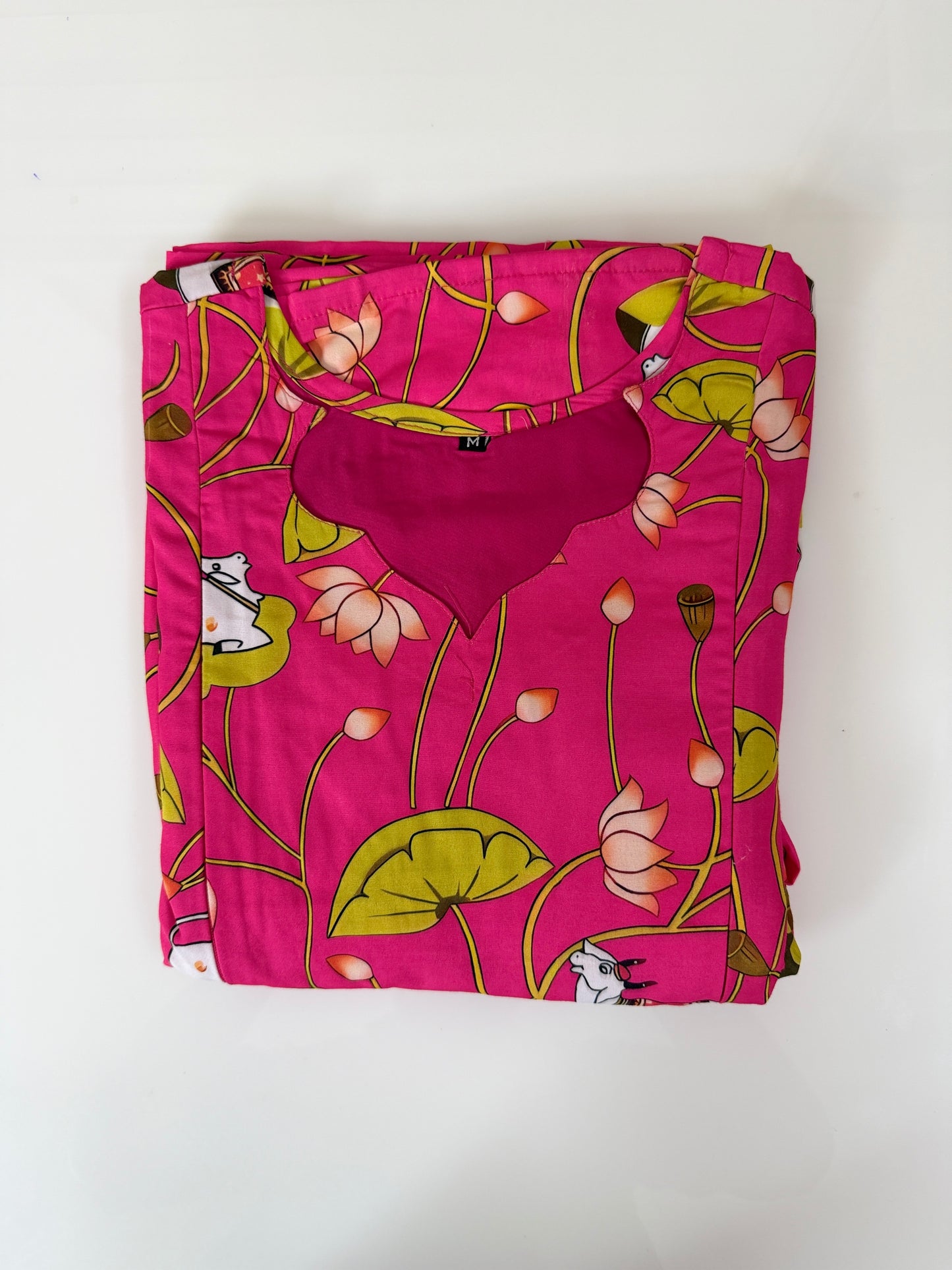 Pink Green White Floral Printed Blended Cotton Feeding Maxi