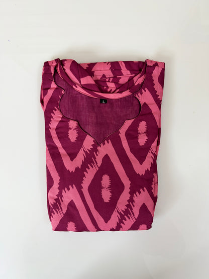 Purple Pink Ikat Printed Blended Cotton Feeding Maxi