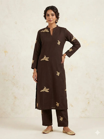 Olive Green with Birds Printed Outdoor Wear Cotton Coords