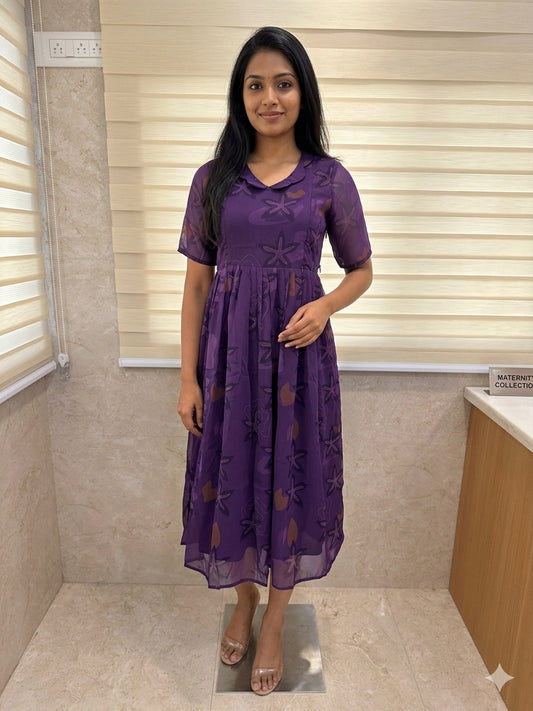 Purple Abstract Floral Printed Georgette Feeding Maxi