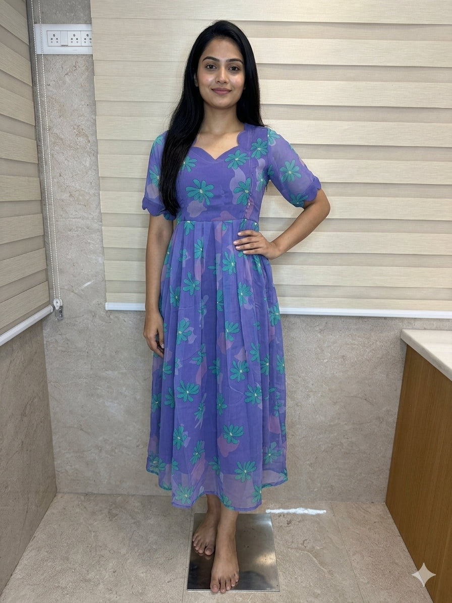 Purple Green Floral Printed Georgette Feeding Maxi
