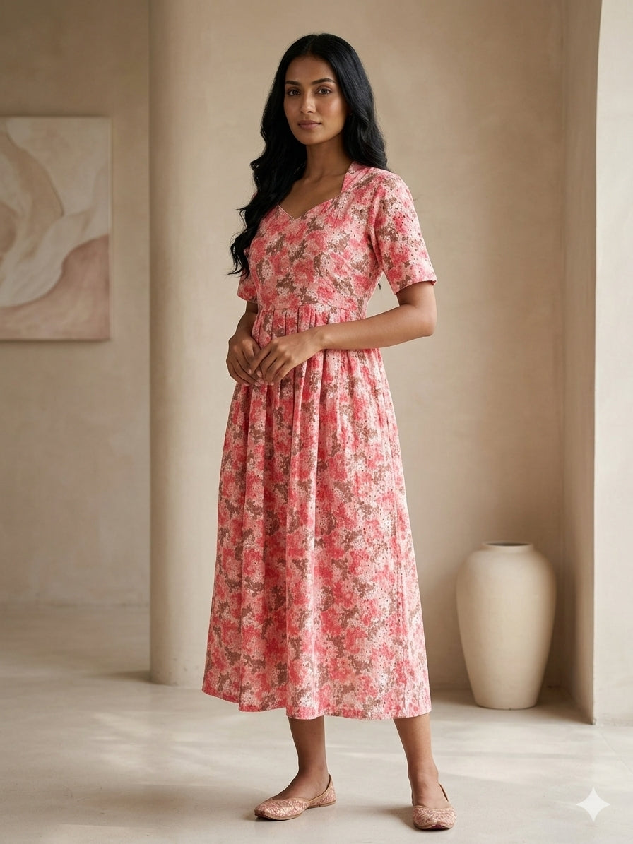 Peach Pink Tie-Dye Printed Hakoba Non Feeding Maxi