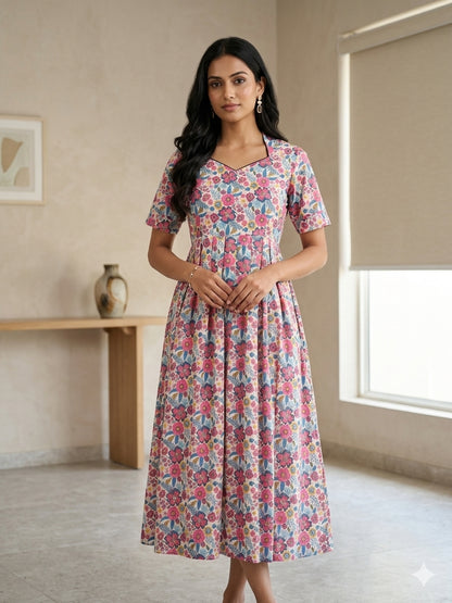 Off White Multicolor Floral Printed Hakoba Non Feeding Maxi