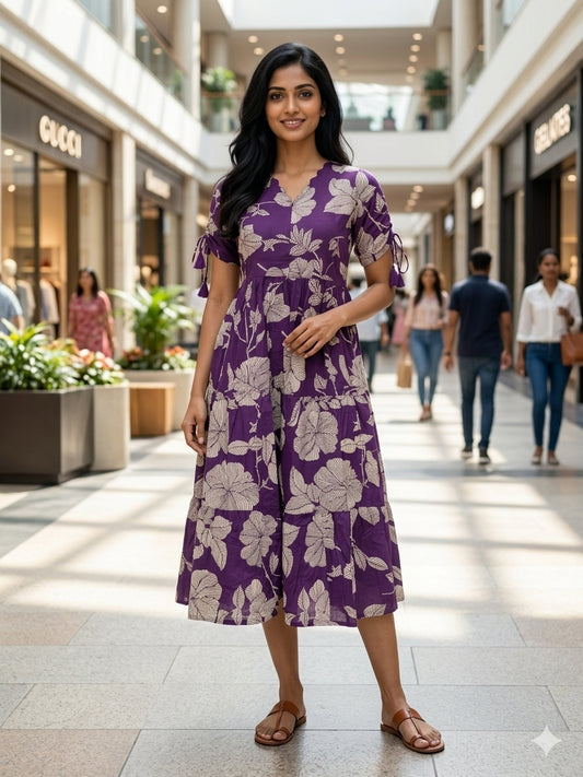 Purple Floral Print Cotton Maxi