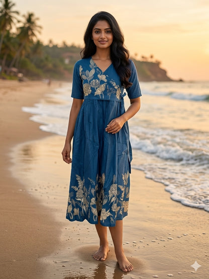 Botanical Blue Cotton Maxi