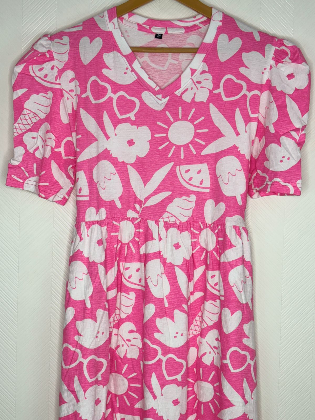 Pink Summer Icons Print Crush Frock
