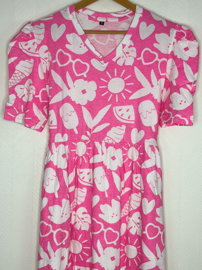 Pink Summer Icons Print Crush Frock