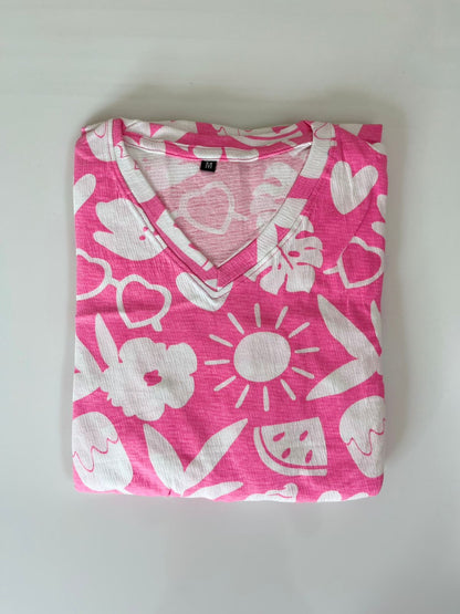 Pink Summer Icons Print Crush Frock