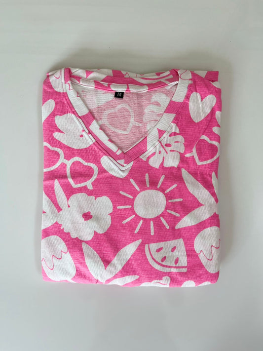 Pink Summer Icons Print Crush Frock