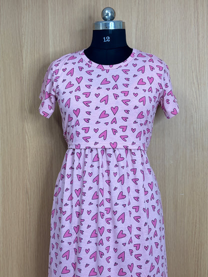 Light Pink Heart Print Feeding Maxi