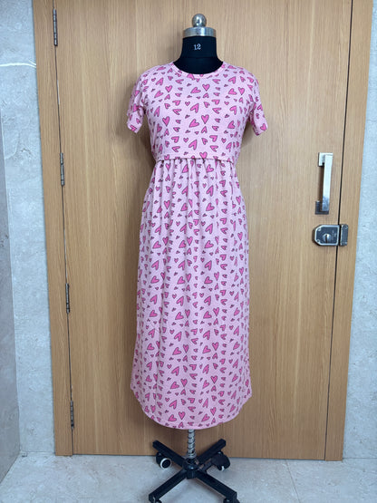 Light Pink Heart Print Feeding Maxi