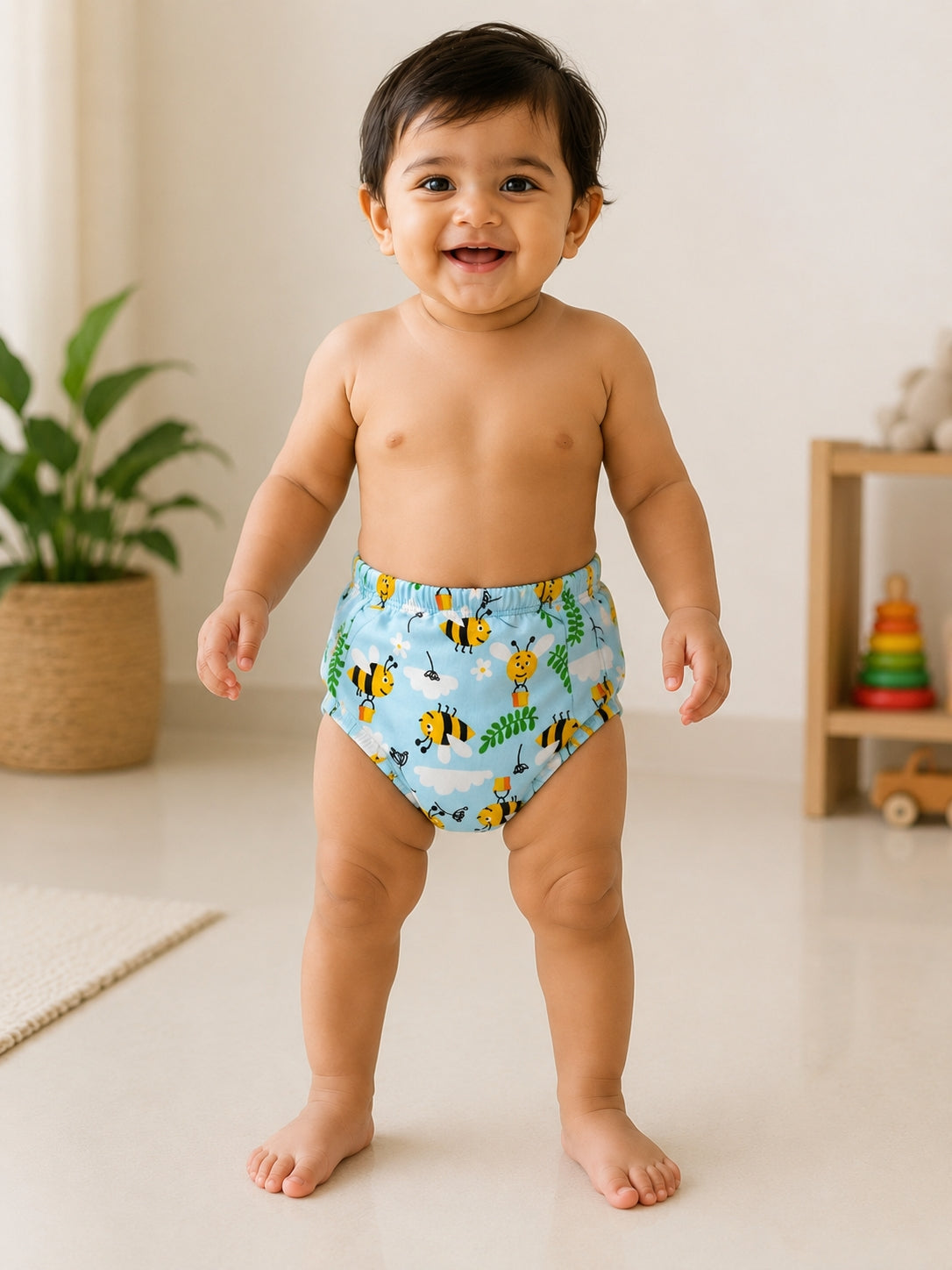 Sky Blue with Cloud Bee's Printed Kids Padded Underwear