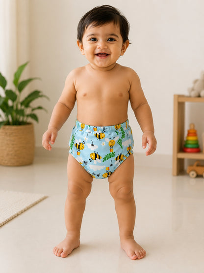 Sky Blue with Cloud Bee's Printed Kids Padded Underwear