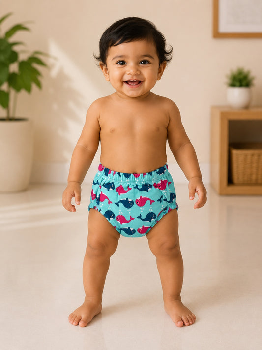 Sky Blue with Dolphins Printed Kids Padded Underwear