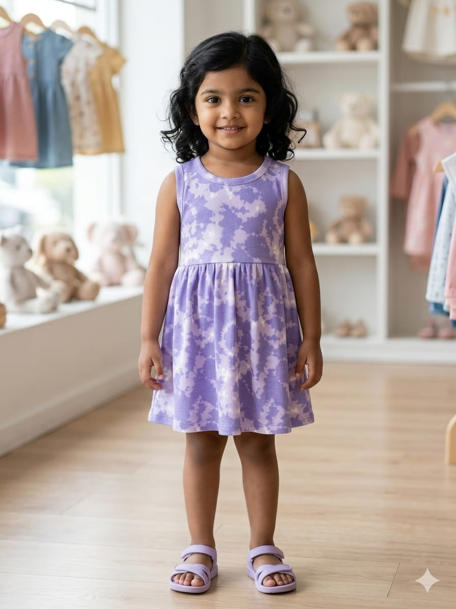 Lavender sleeveless frock with tie and dye design