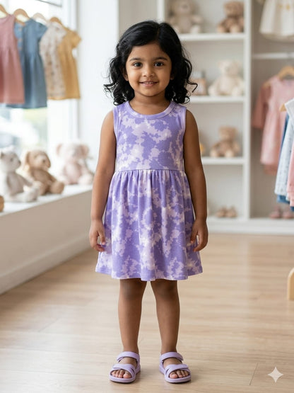 Lavender sleeveless frock with tie and dye design