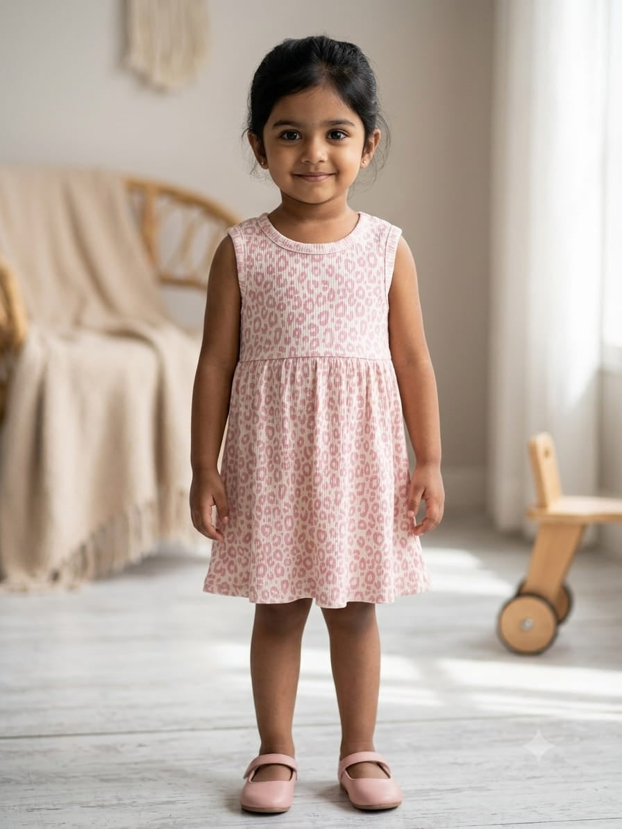White sleeveless frock with pink leopard print