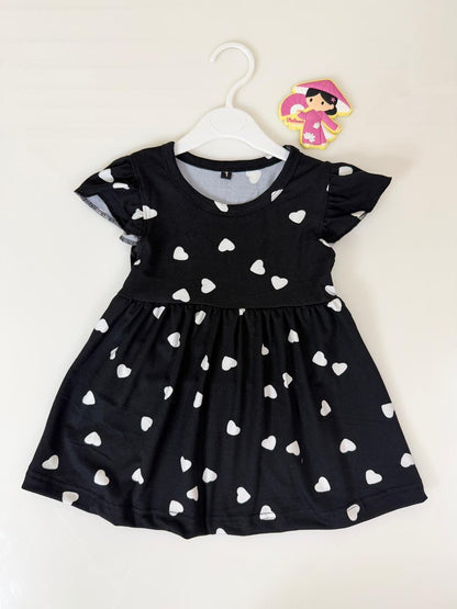 Black Heart Print Kids Frock