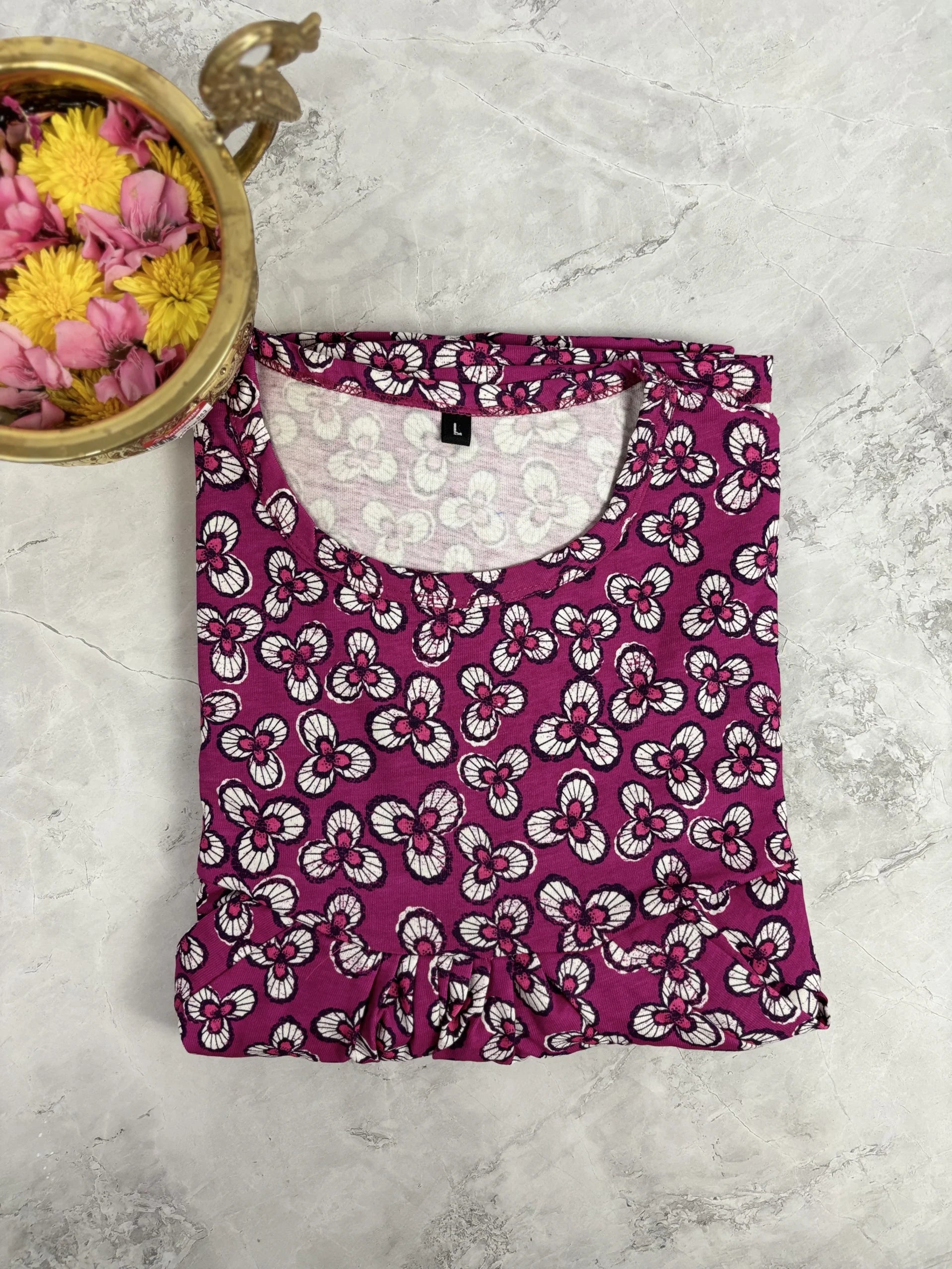 Purple White Printed Zipper Maternity Maxi