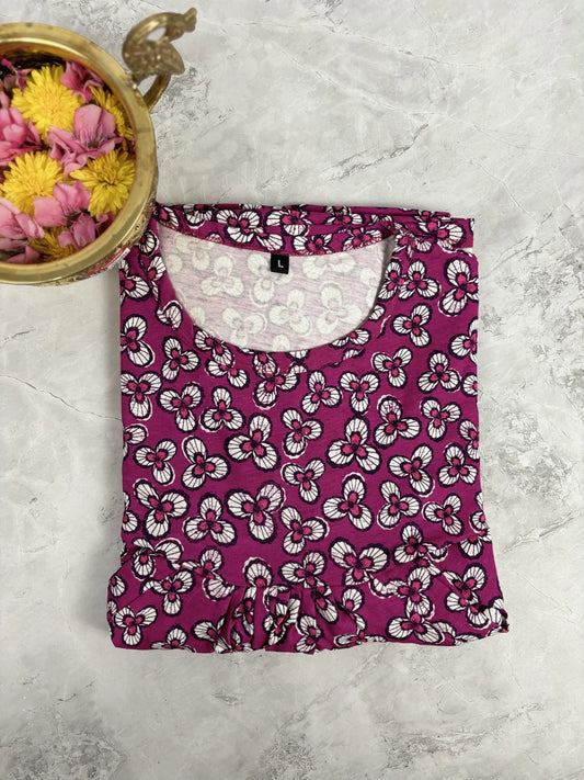 Purple White Printed Zipper Maternity Maxi