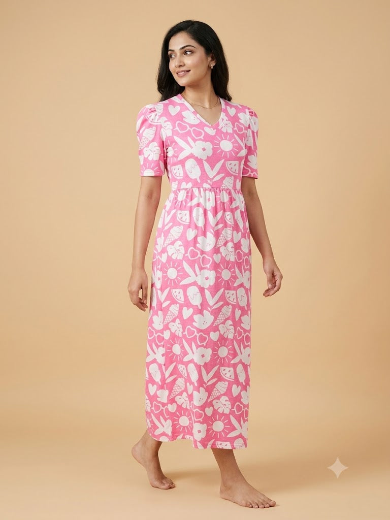 Pink Summer Icons Print Crush Frock