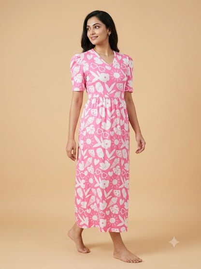 Pink Summer Icons Print Crush Frock
