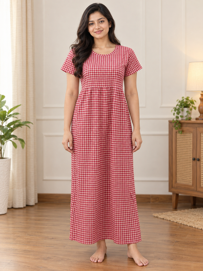 Pink And White Stripes Printed Lounge Frock