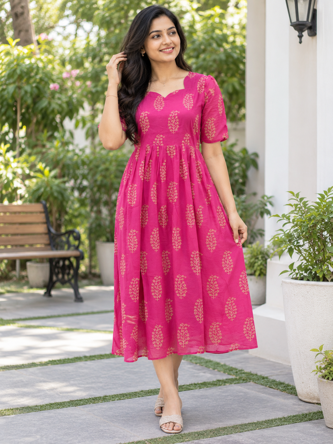Rani Pink Floral Block Print Feeding Maxi Dress