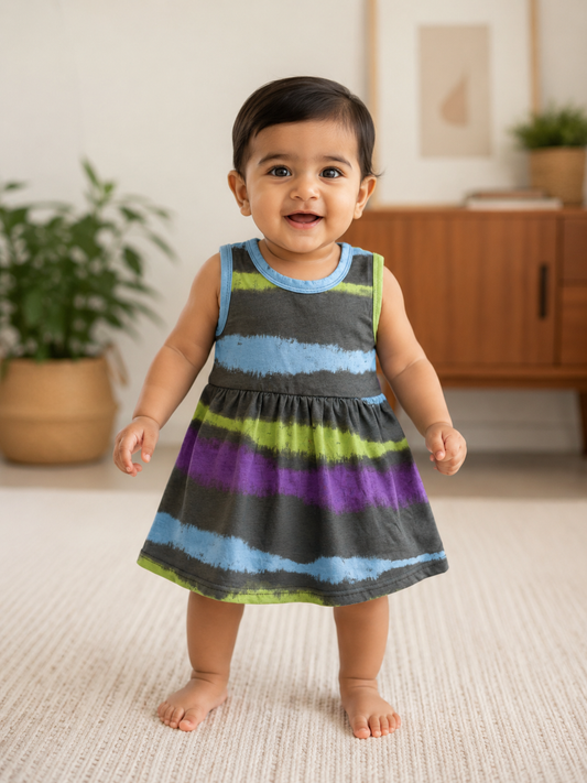 Multicolor Tie-Dye Stripe Sleeveless Frock