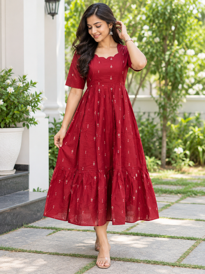 Deep Maroon Red Printed Budget Friendly Frock