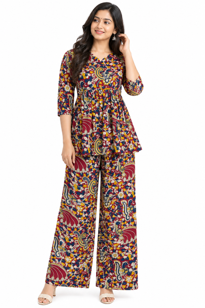 Multicolor Kalamkari Peplum Co-ord Set