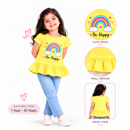 Yellow Rainbow Be Happy Print Girls And Top