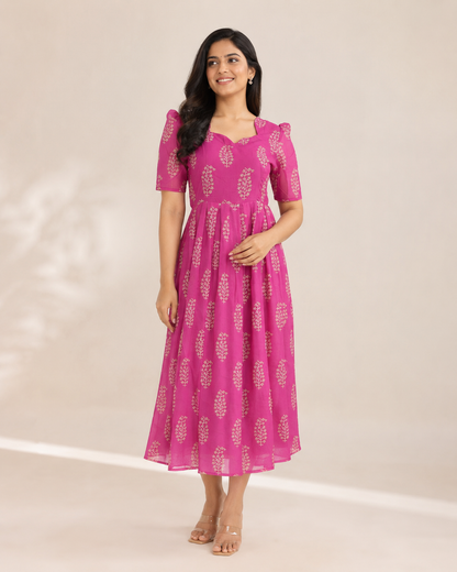 Magenta Pink Floral Butti Non-Feeding Georgette Maxi