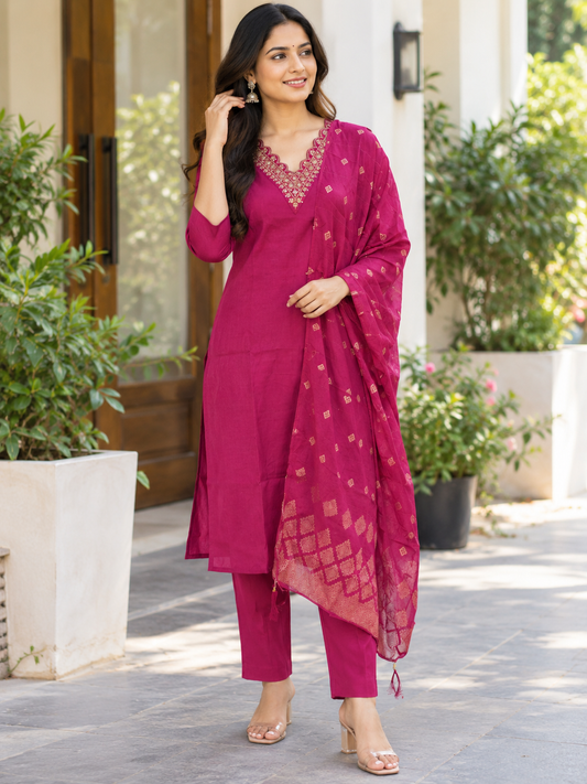 Pink embroidery 3 piece kurta set