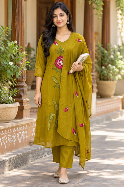 Soft Coal Silk With Embroidery 3 piece suit