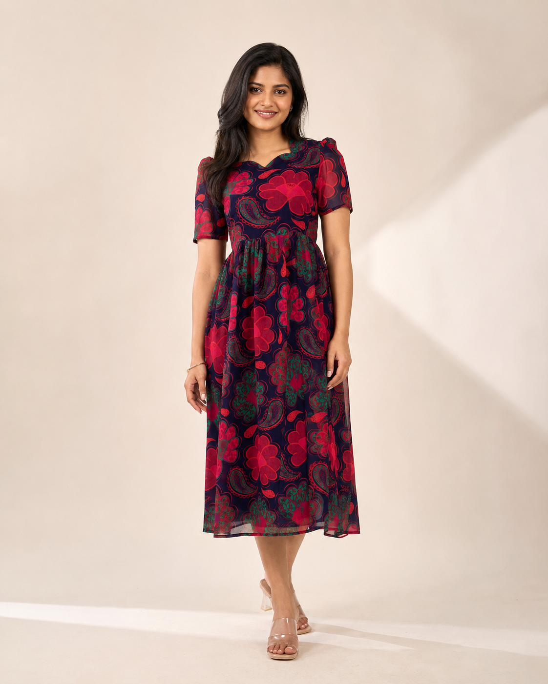 Navy Blue Floral Paisley Non-Feeding Georgette Maxi