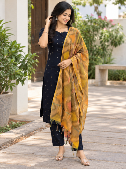 Navy Mustard Polka Dot & Abstract Checks Abstract 3-Piece Set