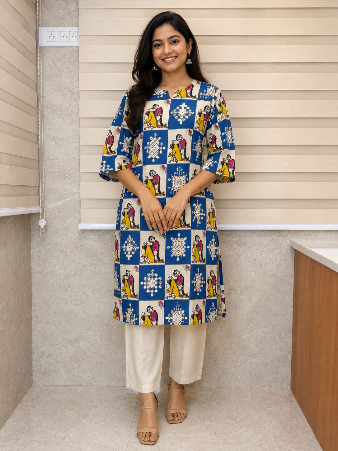 Kalamkari Royal Blue Traditional Cotton Long Top