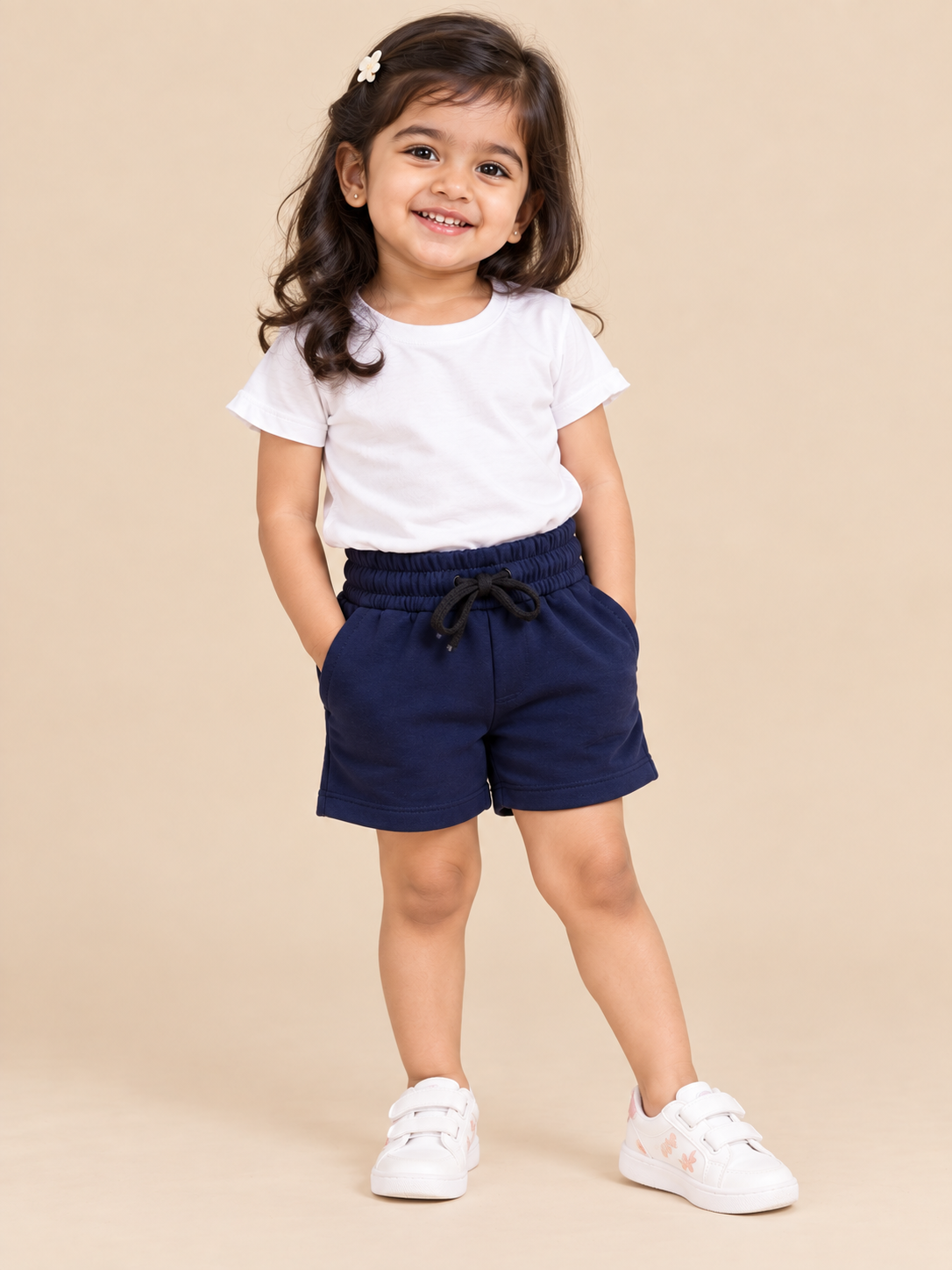 Navy Blue Cotton Drawstring Shorts