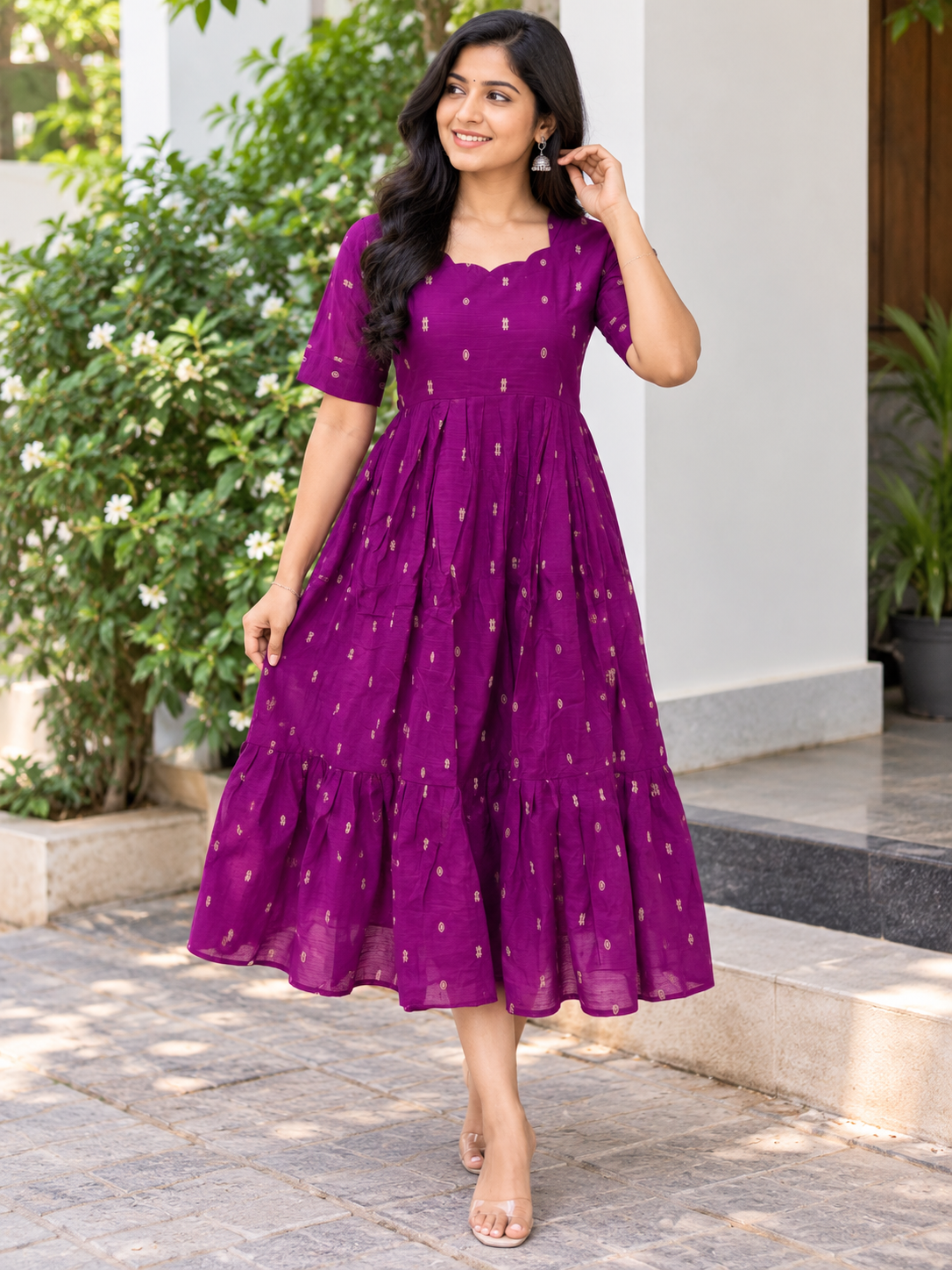 Royal Purple Printed Budget Friendly Frock