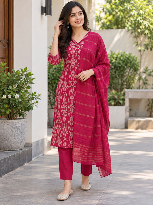 Rani Pink Lurex Fabric 3 piece kurta set