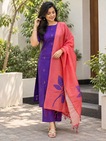 Royal Purple & Coral Pink Printed Women’s 3 Piece Set