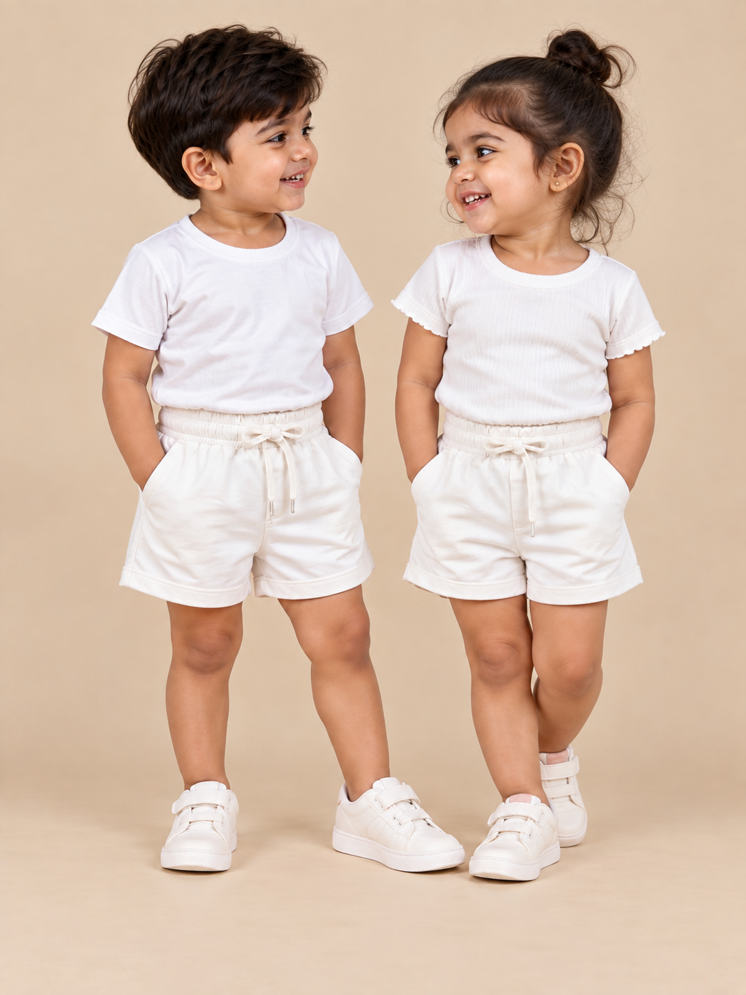 White Color Solid Kids Shorts