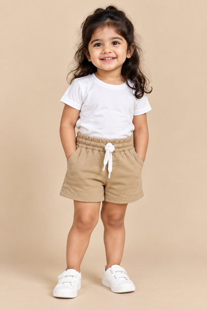 Light Brown Solid Cotton Kids Shorts