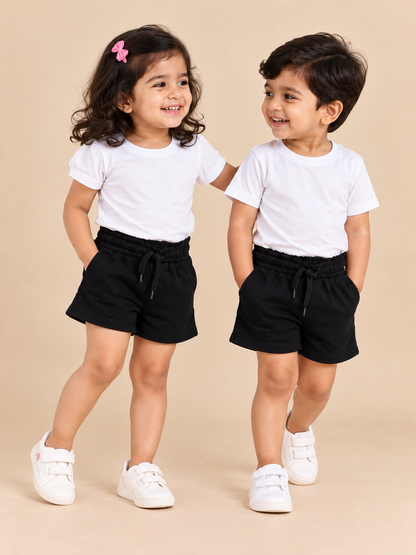 Black Cotton Kids Shorts