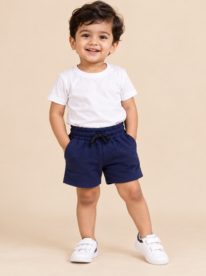 Navy Blue Cotton Drawstring Shorts