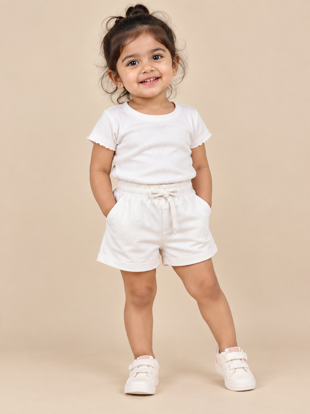 White Color Solid Kids Shorts