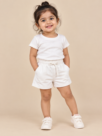 White Color Solid Kids Shorts