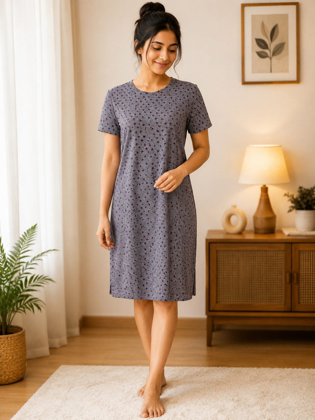 Grey Maroon Micro-Print Lounge Tunics