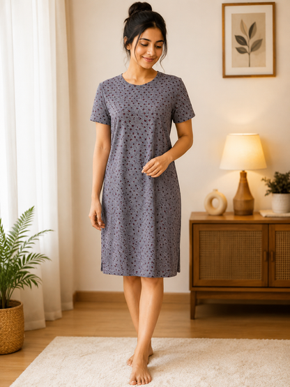 Grey Maroon Micro-Print Lounge Tunics